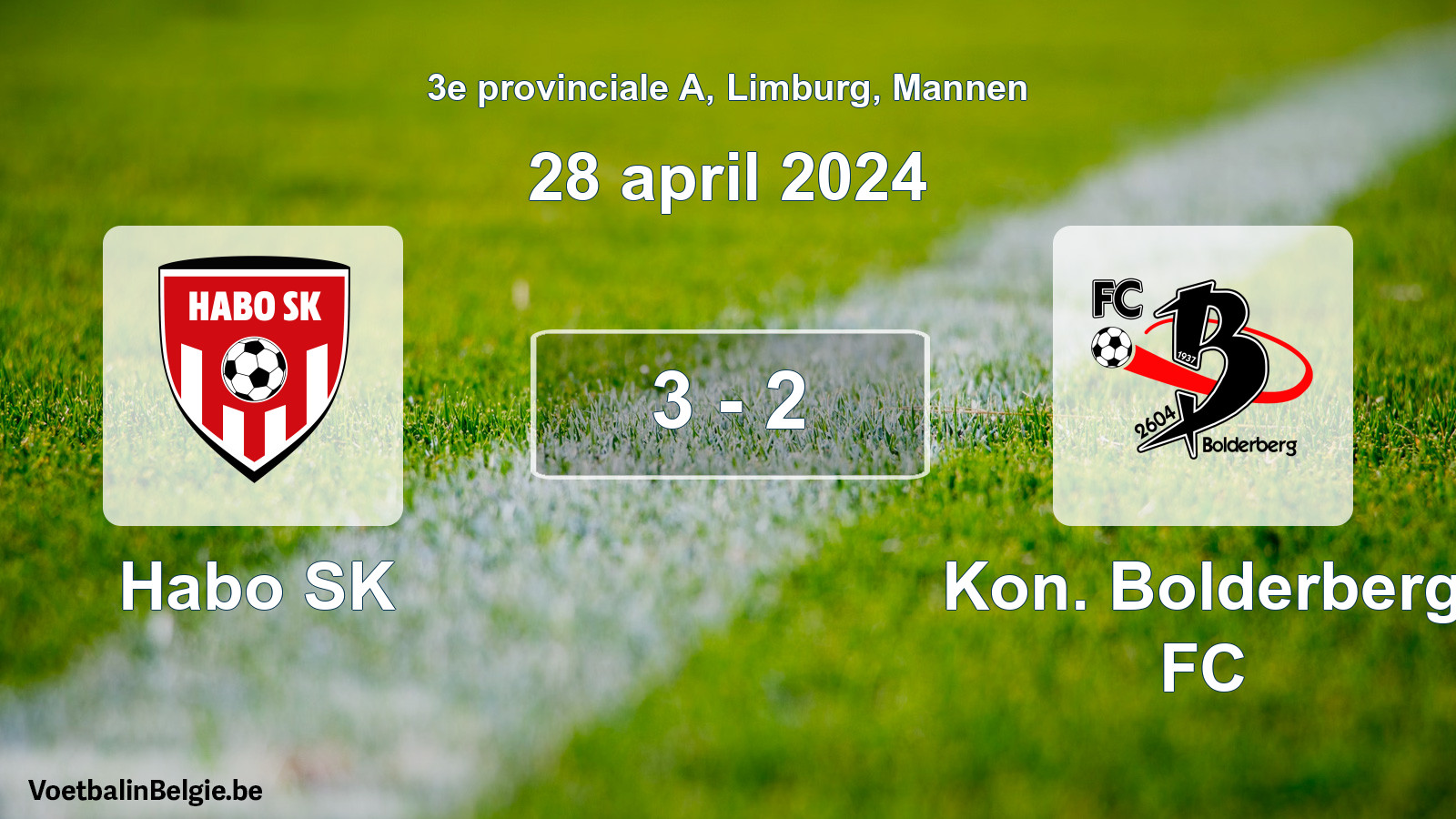 Gespeelde wedstrijd mannenvoetbal: Habo SK - Kon. Bolderberg FC 3 - 2 (28 april 2024)