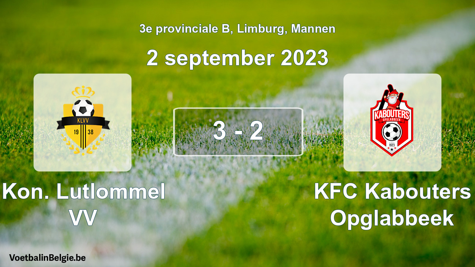 Gespeelde wedstrijd mannenvoetbal: Kon. Lutlommel VV - KFC Kabouters Opglabbeek 3 - 2 (2 september 2023)