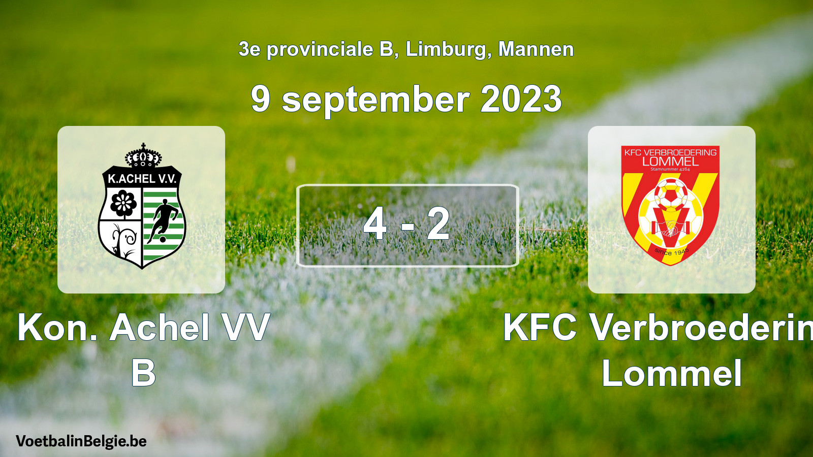 Gespeelde wedstrijd mannenvoetbal: Kon. Achel VV B - KFC Verbroedering Lommel 4 - 2 (9 september 2023)