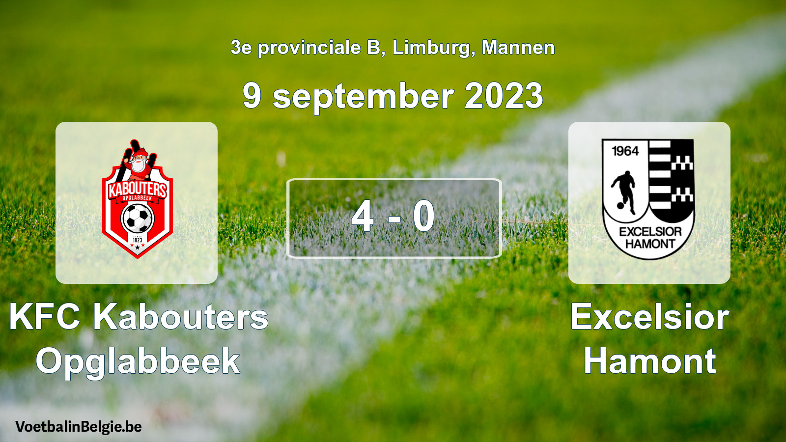 Gespeelde wedstrijd mannenvoetbal: KFC Kabouters Opglabbeek - Excelsior Hamont 4 - 0 (9 september 2023)