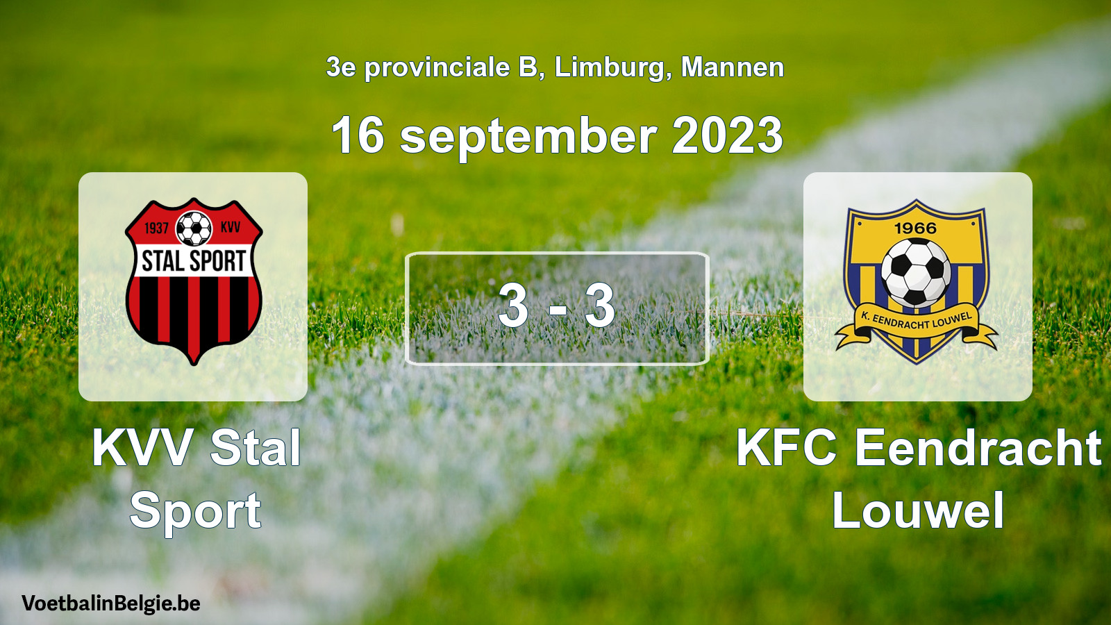 Gespeelde wedstrijd mannenvoetbal: KVV Stal Sport - KFC Eendracht Louwel 3 - 3 (16 september 2023)