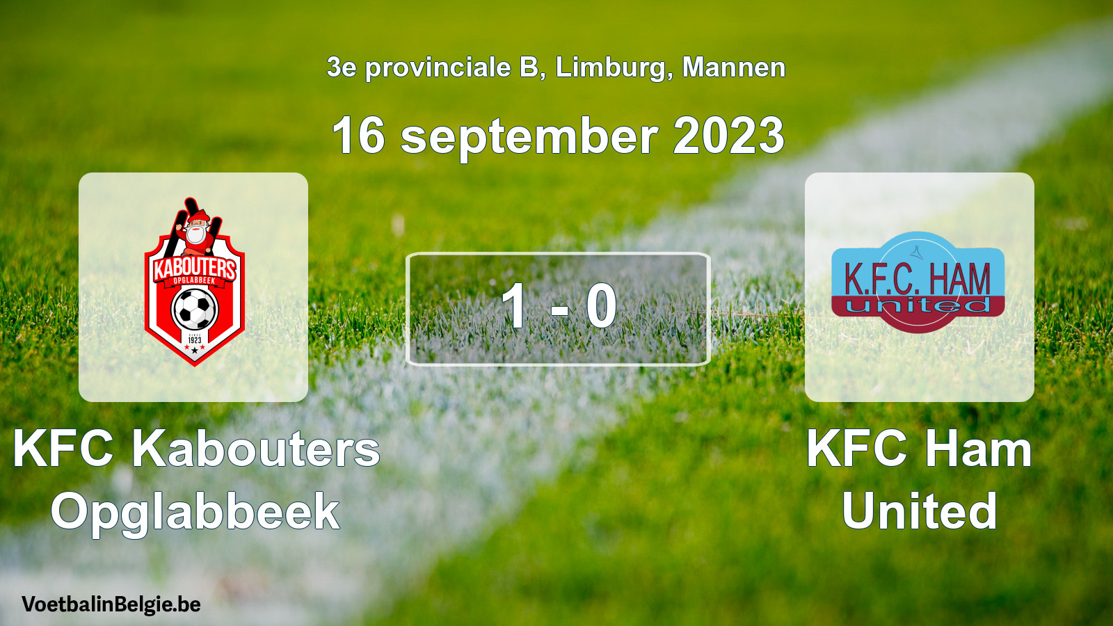 Gespeelde wedstrijd mannenvoetbal: KFC Kabouters Opglabbeek - KFC Ham United 1 - 0 (16 september 2023)