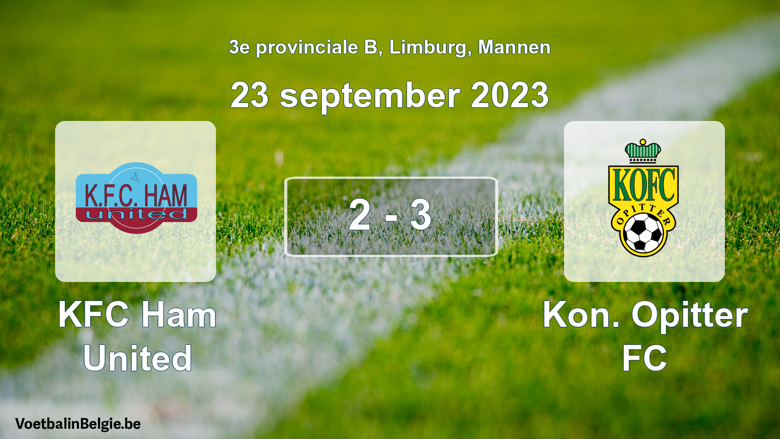 Gespeelde wedstrijd mannenvoetbal: KFC Ham United - Kon. Opitter FC 2 - 3 (23 september 2023)