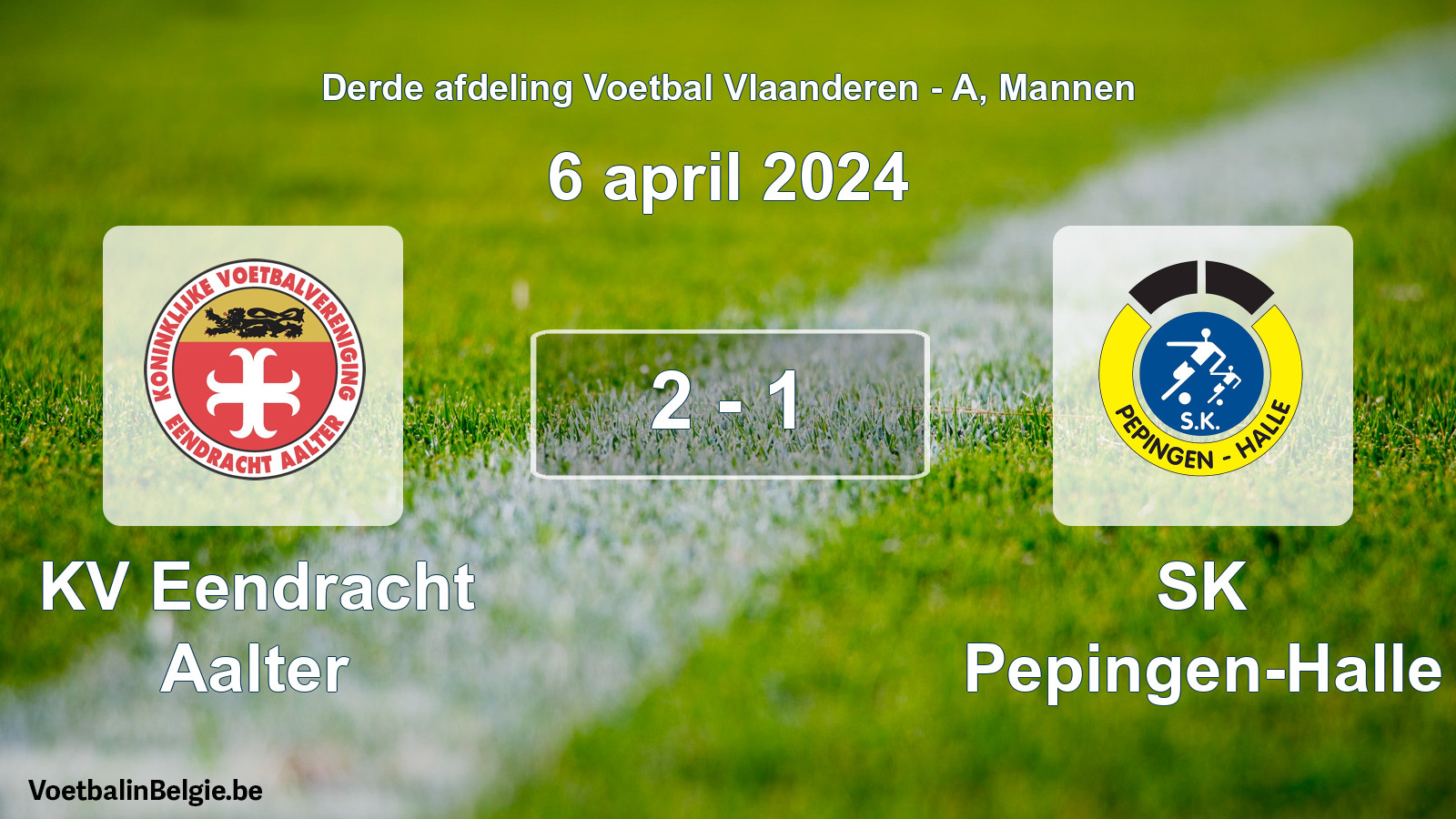Gespeelde wedstrijd mannenvoetbal: KV Eendracht Aalter - SK Pepingen-Halle 2 - 1 (6 april 2024)