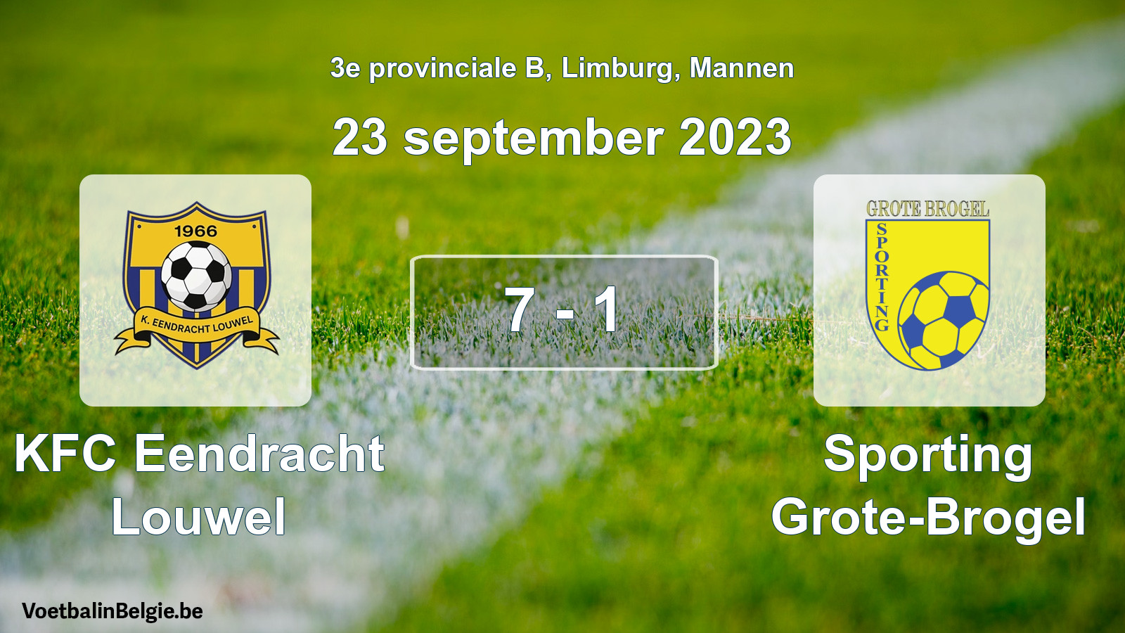 Gespeelde wedstrijd mannenvoetbal: KFC Eendracht Louwel - Sporting Grote-Brogel 7 - 1 (23 september 2023)