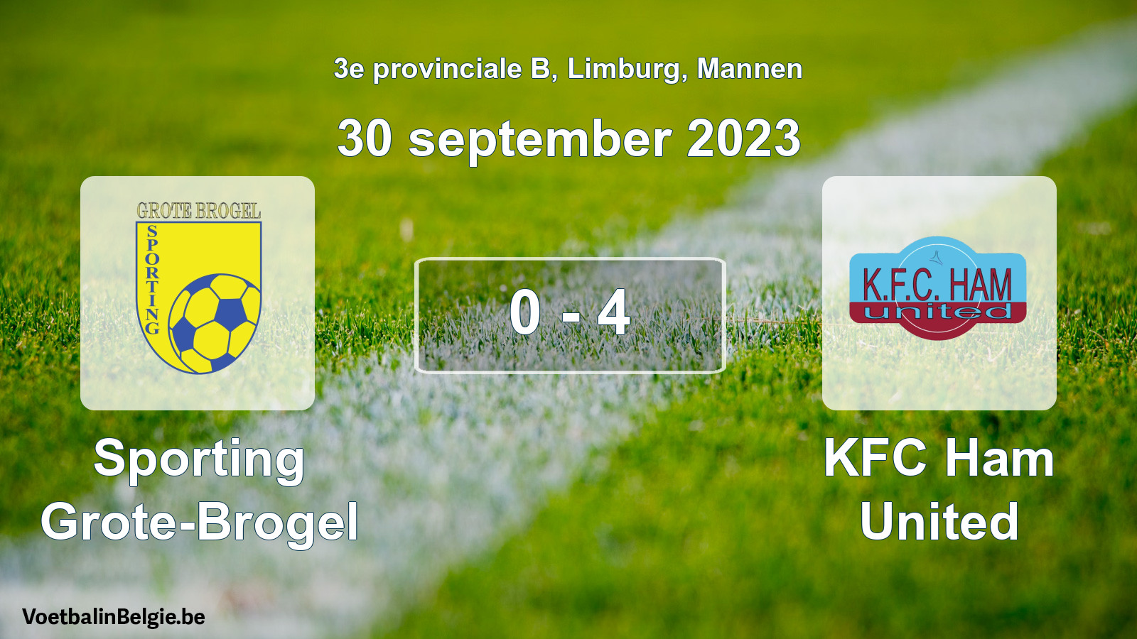 Gespeelde wedstrijd mannenvoetbal: Sporting Grote-Brogel - KFC Ham United 0 - 4 (30 september 2023)
