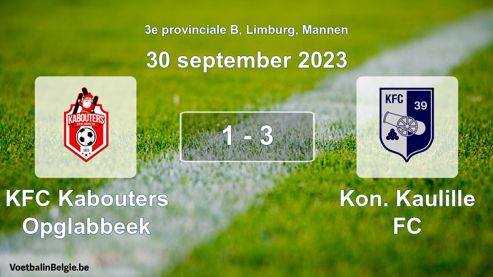 Gespeelde wedstrijd mannenvoetbal: KFC Kabouters Opglabbeek - Kon. Kaulille FC 1 - 3 (30 september 2023)