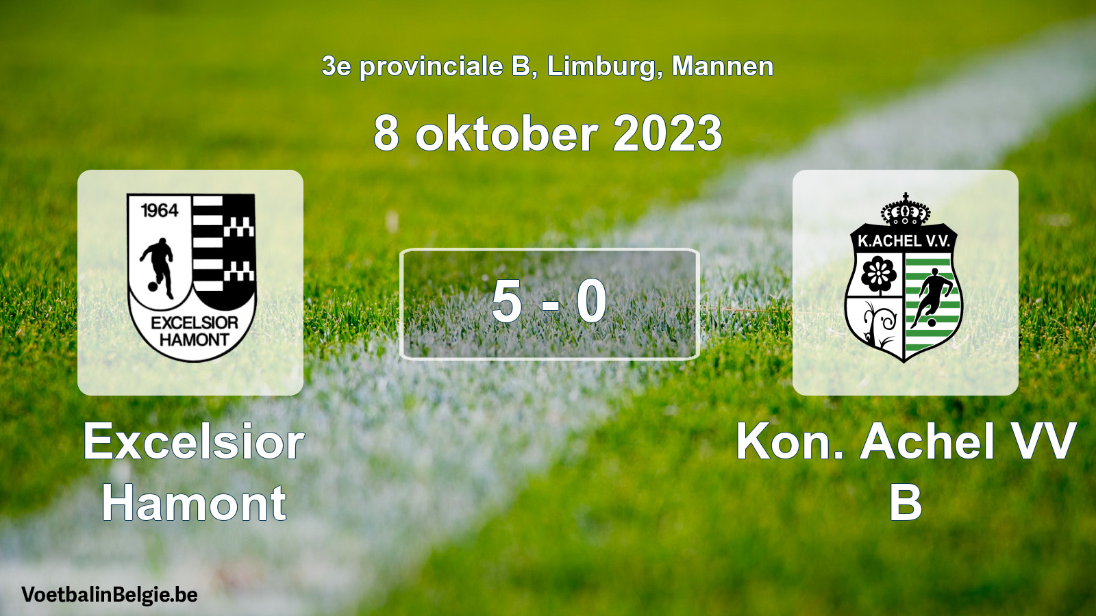 Gespeelde wedstrijd mannenvoetbal: Excelsior Hamont - Kon. Achel VV B 5 - 0 (8 oktober 2023)