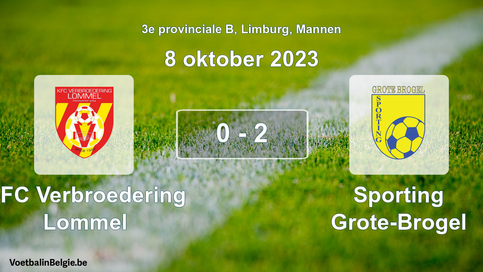 Gespeelde wedstrijd mannenvoetbal: KFC Verbroedering Lommel - Sporting Grote-Brogel 0 - 2 (8 oktober 2023)