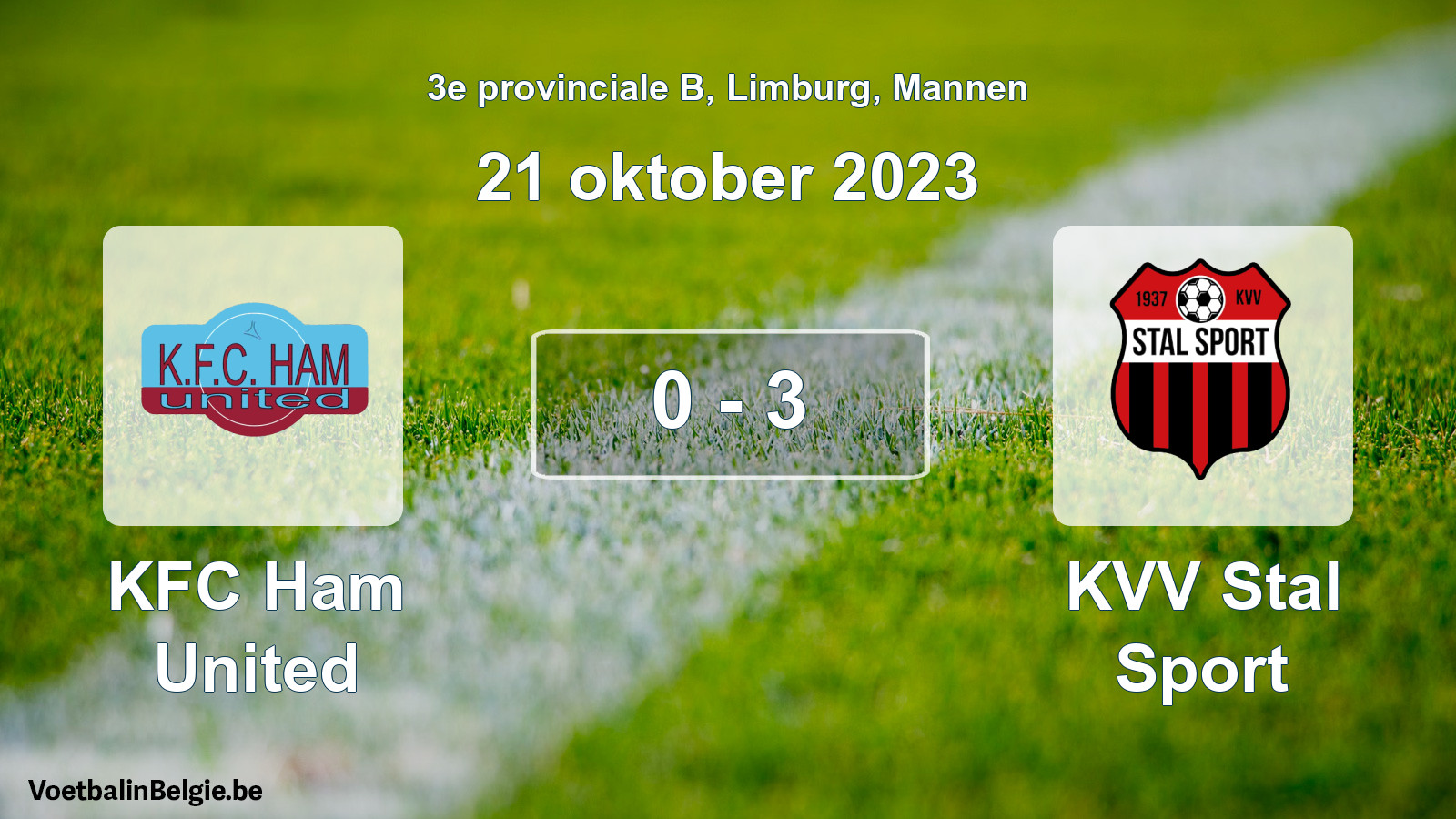 Gespeelde wedstrijd mannenvoetbal: KFC Ham United - KVV Stal Sport 0 - 3 (21 oktober 2023)