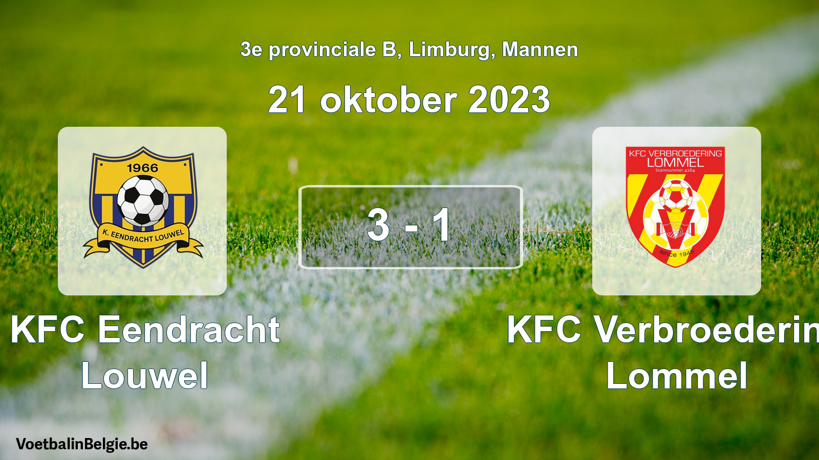 Gespeelde wedstrijd mannenvoetbal: KFC Eendracht Louwel - KFC Verbroedering Lommel 3 - 1 (21 oktober 2023)