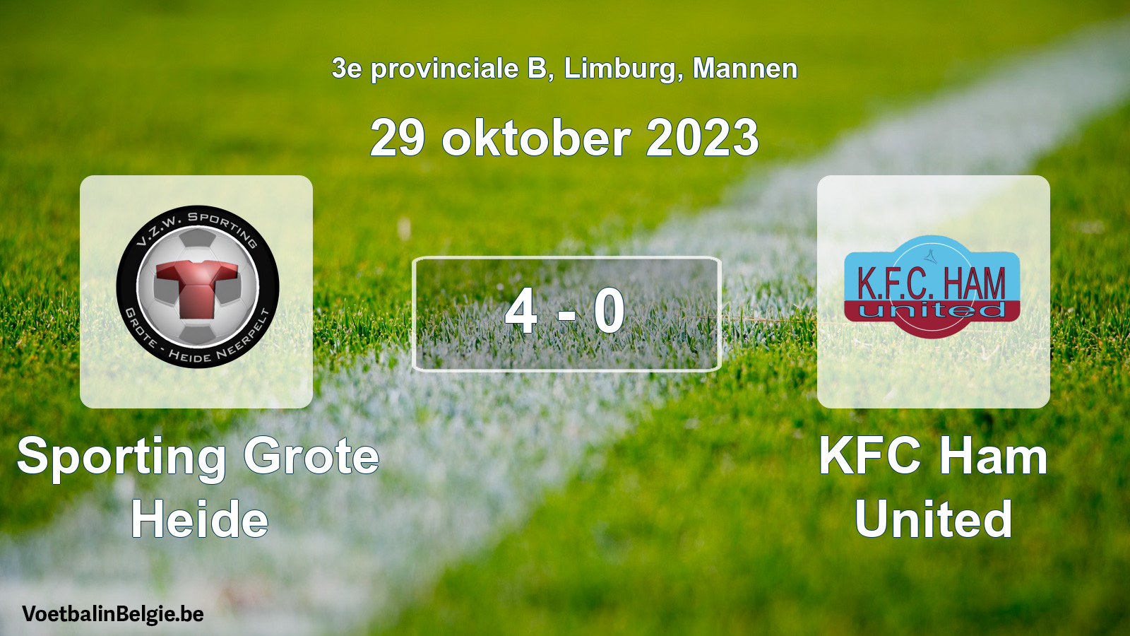 Gespeelde wedstrijd mannenvoetbal: Sporting Grote Heide - KFC Ham United 4 - 0 (29 oktober 2023)