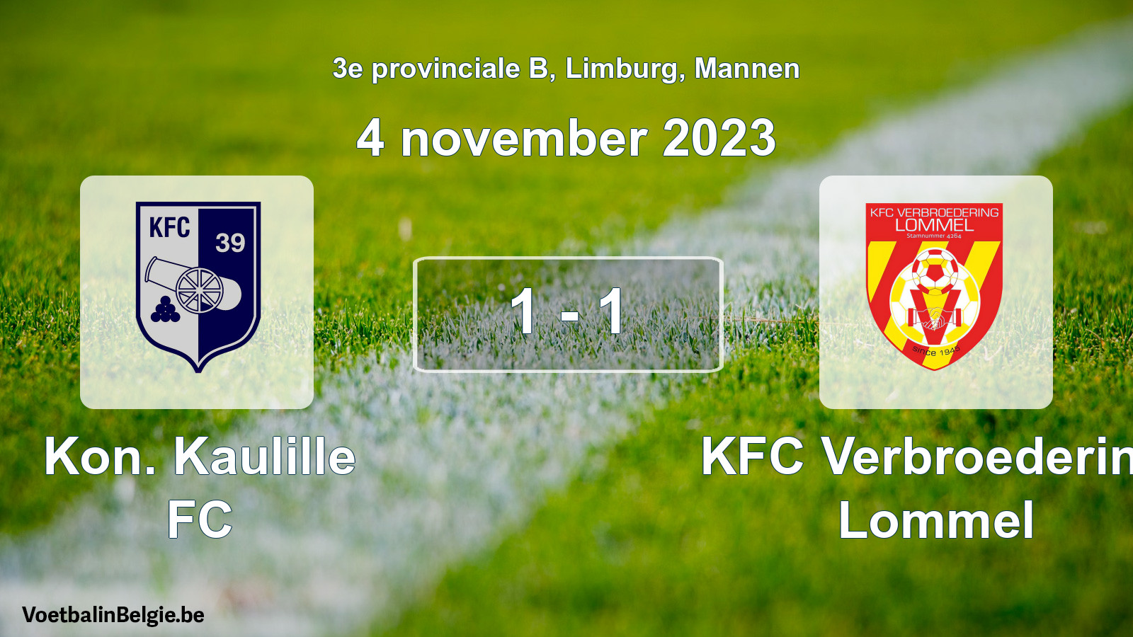 Gespeelde wedstrijd mannenvoetbal: Kon. Kaulille FC - KFC Verbroedering Lommel 1 - 1 (4 november 2023)