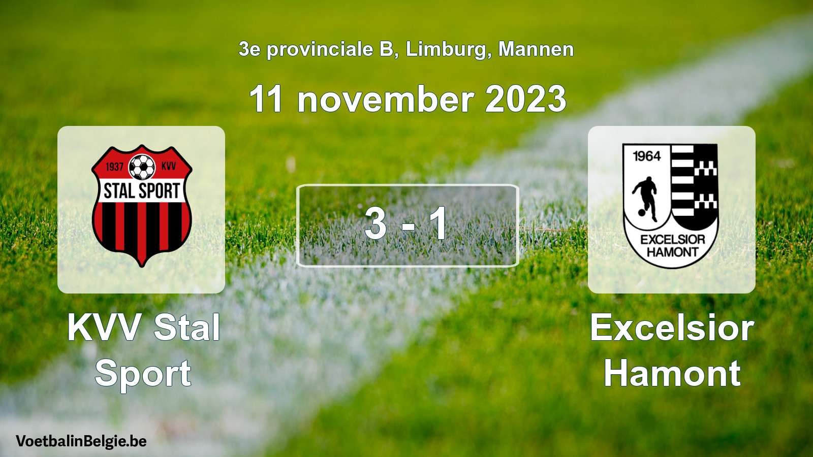 Gespeelde wedstrijd mannenvoetbal: KVV Stal Sport - Excelsior Hamont 3 - 1 (11 november 2023)