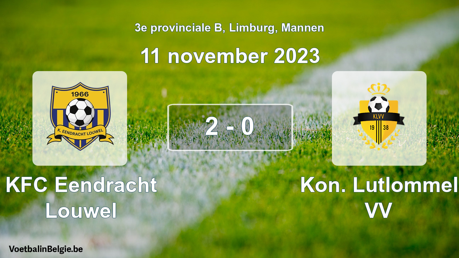 Gespeelde wedstrijd mannenvoetbal: KFC Eendracht Louwel - Kon. Lutlommel VV 2 - 0 (11 november 2023)