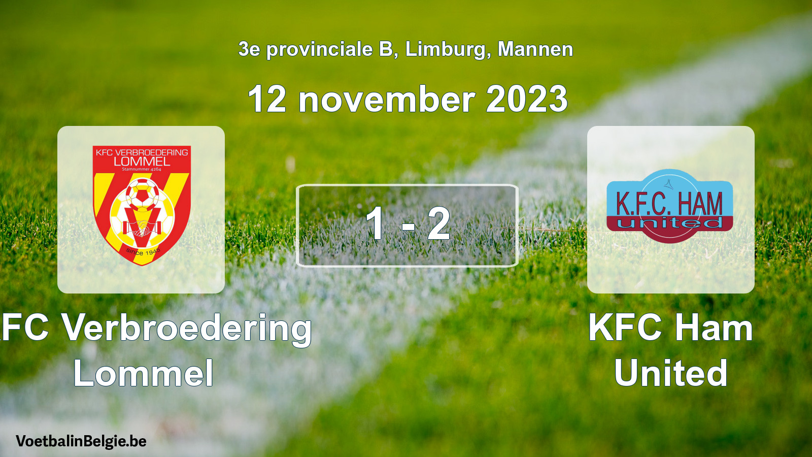 Gespeelde wedstrijd mannenvoetbal: KFC Verbroedering Lommel - KFC Ham United 1 - 2 (12 november 2023)