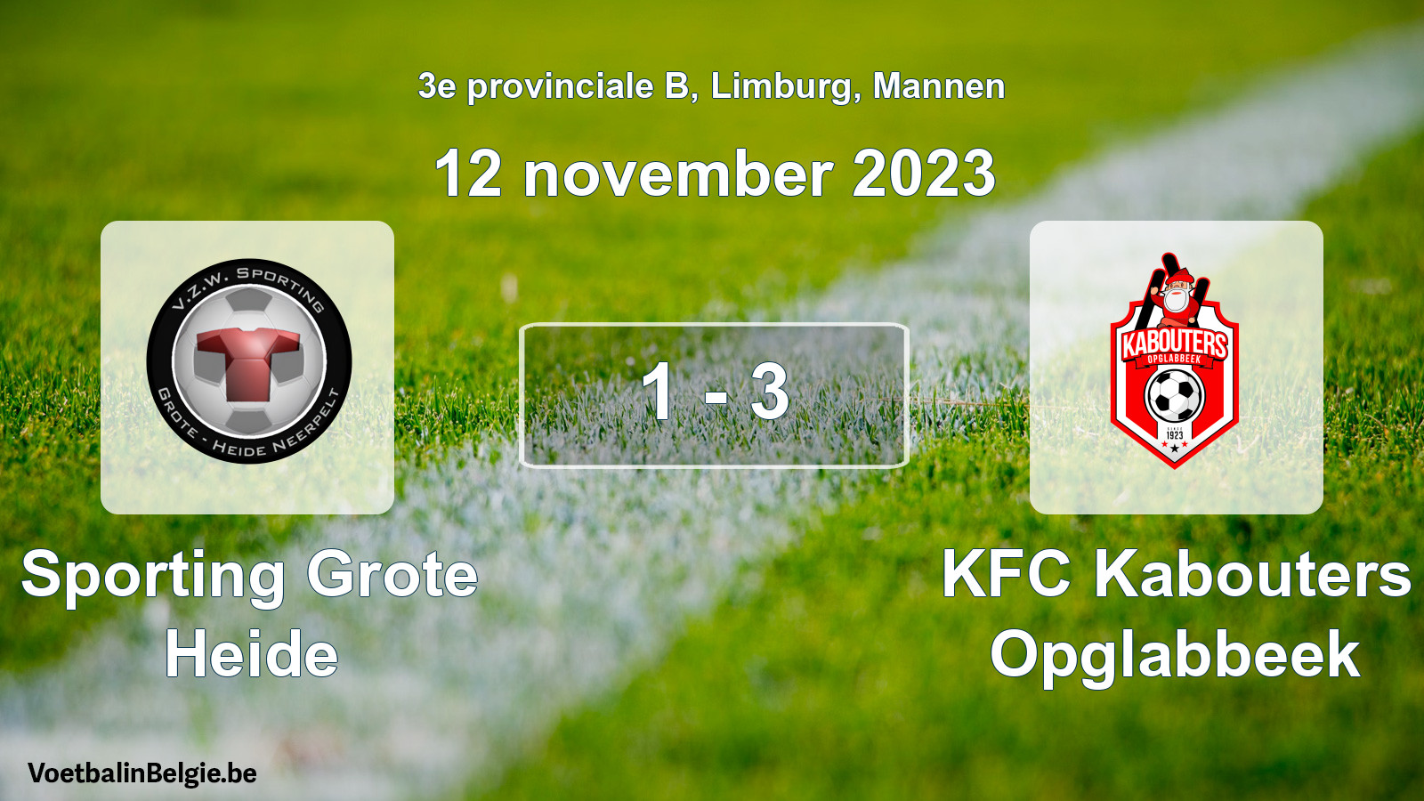 Gespeelde wedstrijd mannenvoetbal: Sporting Grote Heide - KFC Kabouters Opglabbeek 1 - 3 (12 november 2023)