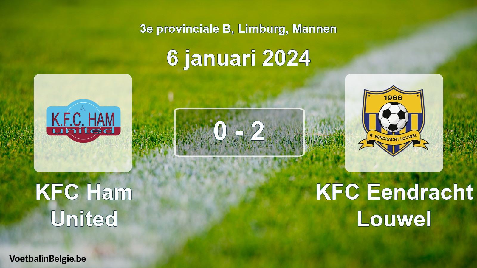 Gespeelde wedstrijd mannenvoetbal: KFC Ham United - KFC Eendracht Louwel 0 - 2 (6 januari 2024)