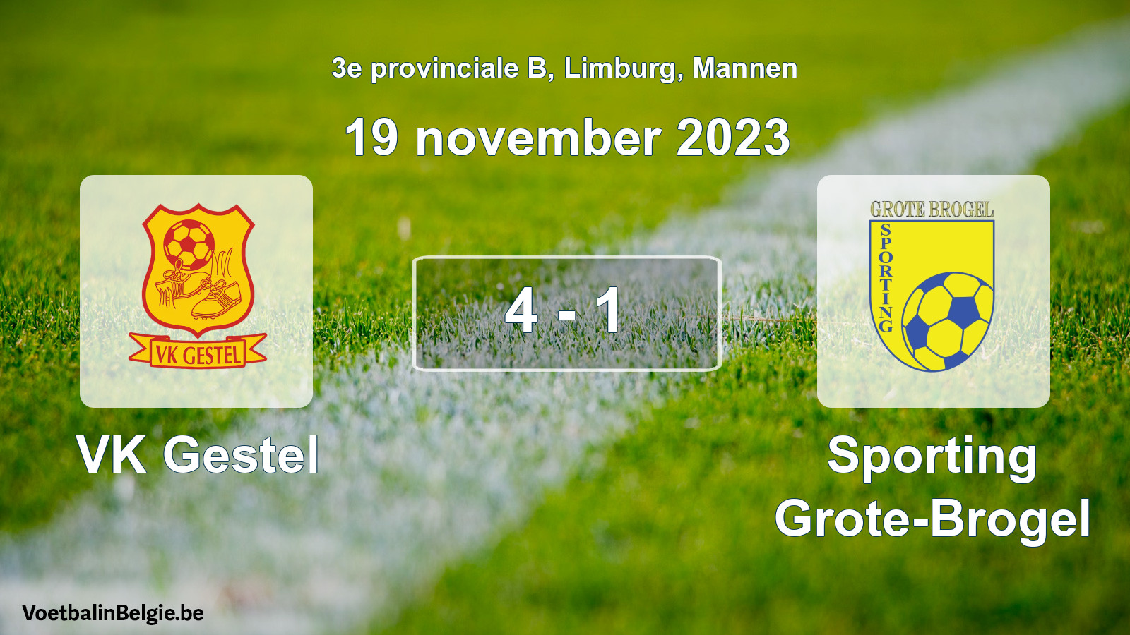 Gespeelde wedstrijd mannenvoetbal: VK Gestel - Sporting Grote-Brogel 4 - 1 (19 november 2023)