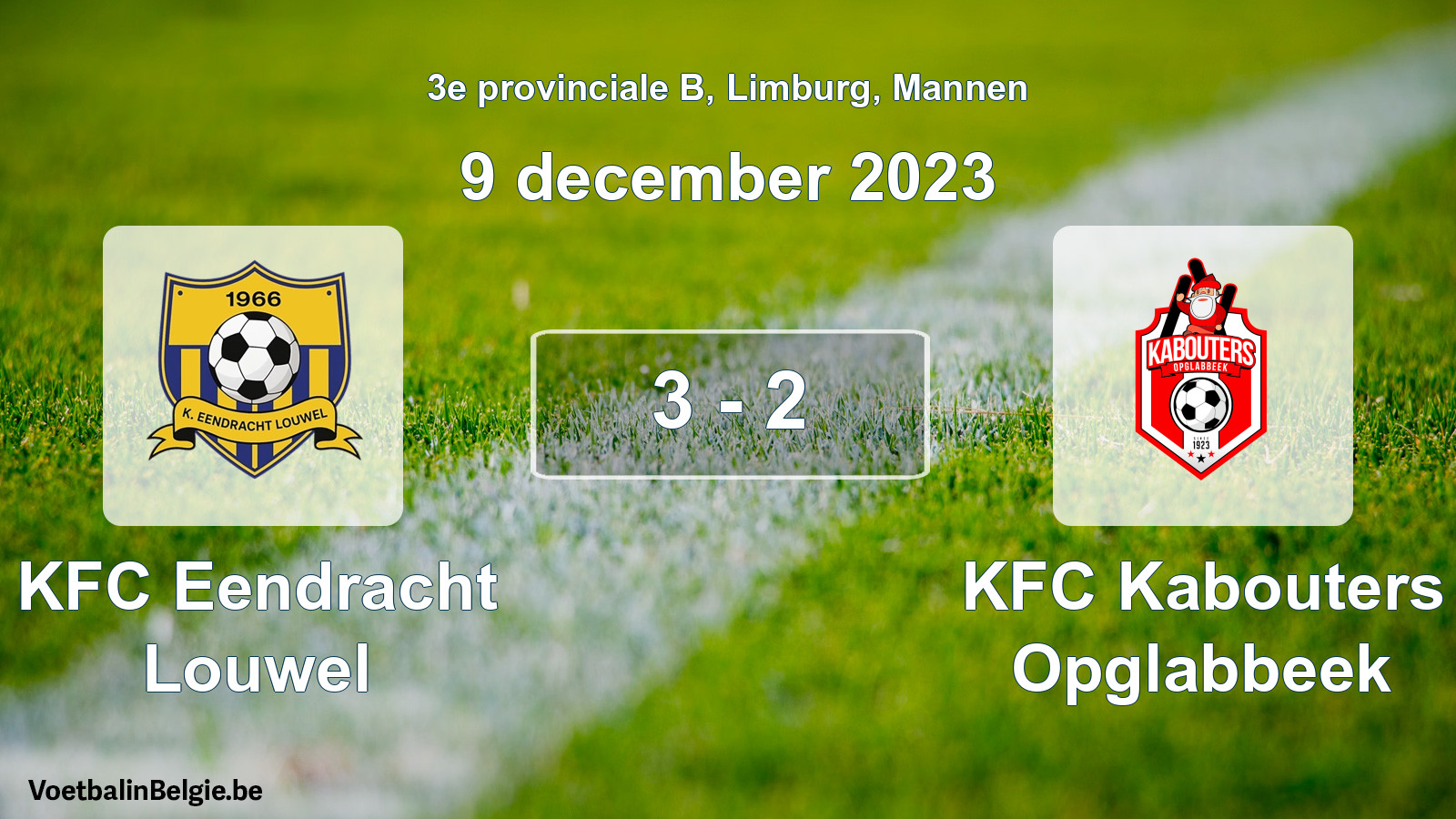 Gespeelde wedstrijd mannenvoetbal: KFC Eendracht Louwel - KFC Kabouters Opglabbeek 3 - 2 (9 december 2023)
