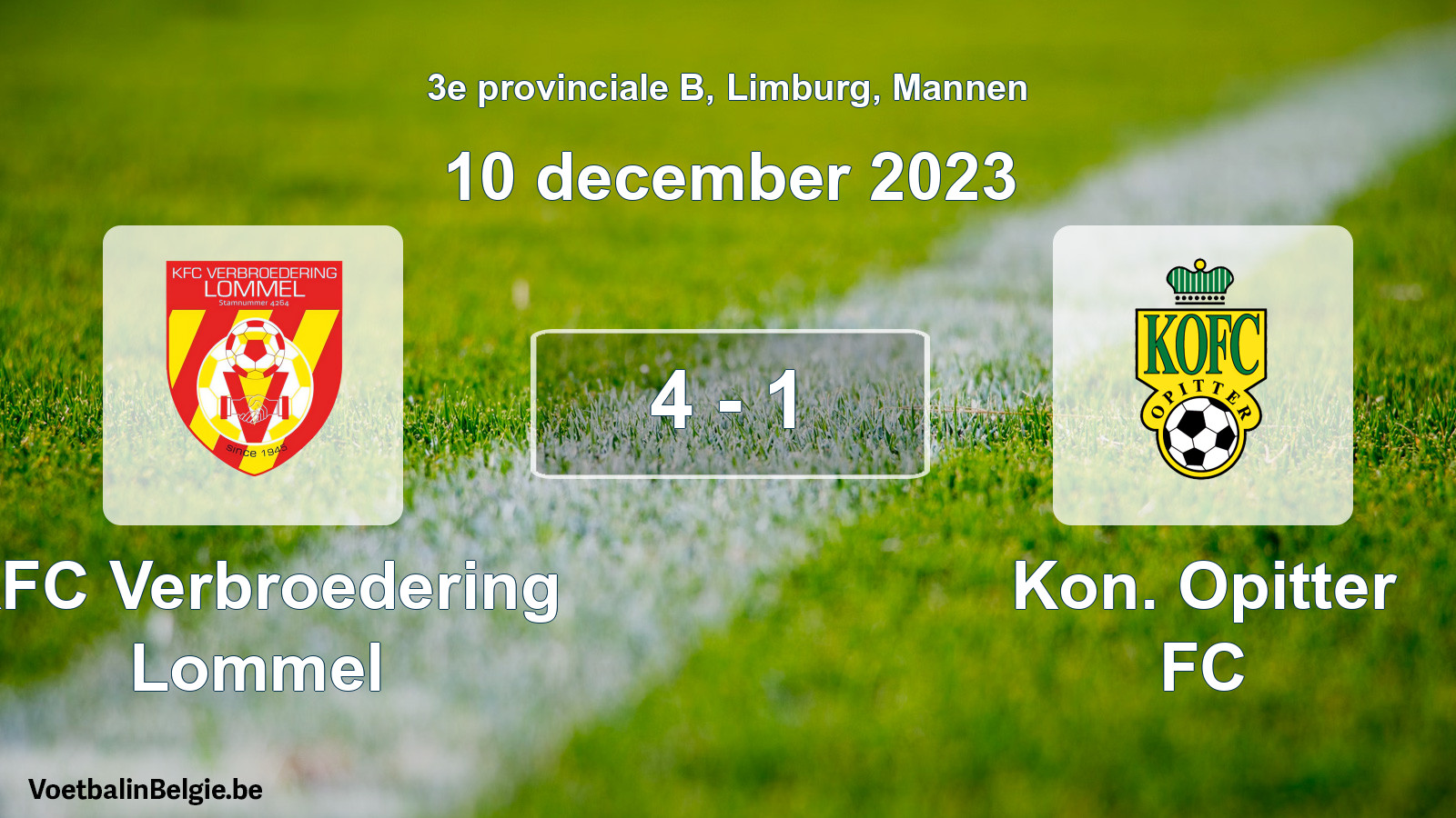 Gespeelde wedstrijd mannenvoetbal: KFC Verbroedering Lommel - Kon. Opitter FC 4 - 1 (10 december 2023)