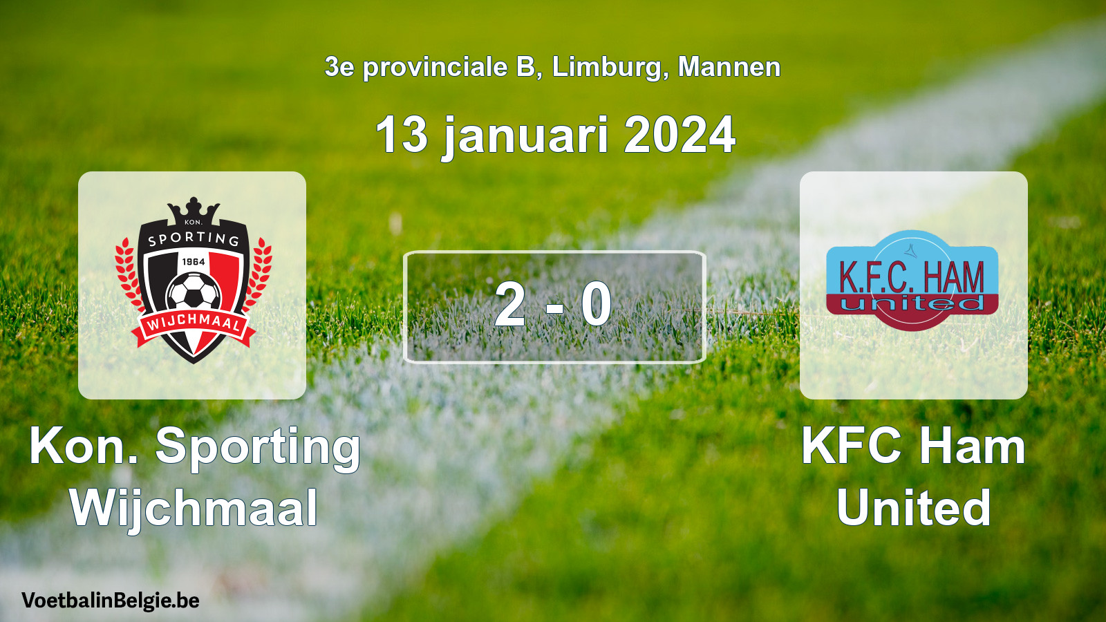 Gespeelde wedstrijd mannenvoetbal: Kon. Sporting Wijchmaal - KFC Ham United 2 - 0 (13 januari 2024)