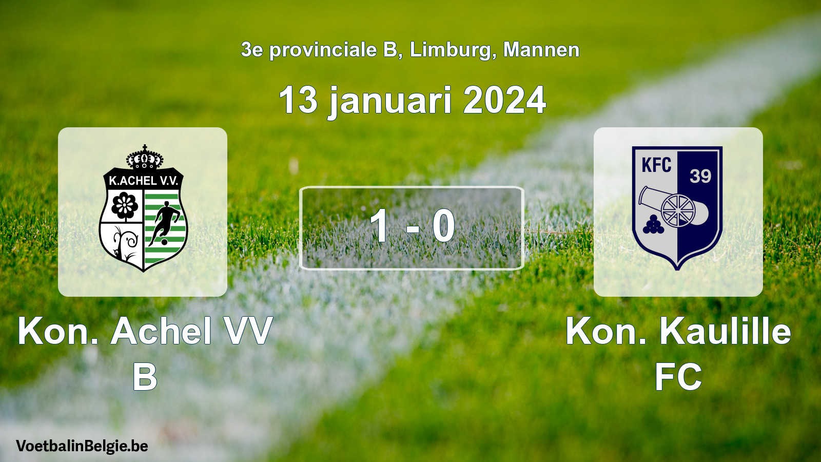 Gespeelde wedstrijd mannenvoetbal: Kon. Achel VV B - Kon. Kaulille FC 1 - 0 (13 januari 2024)