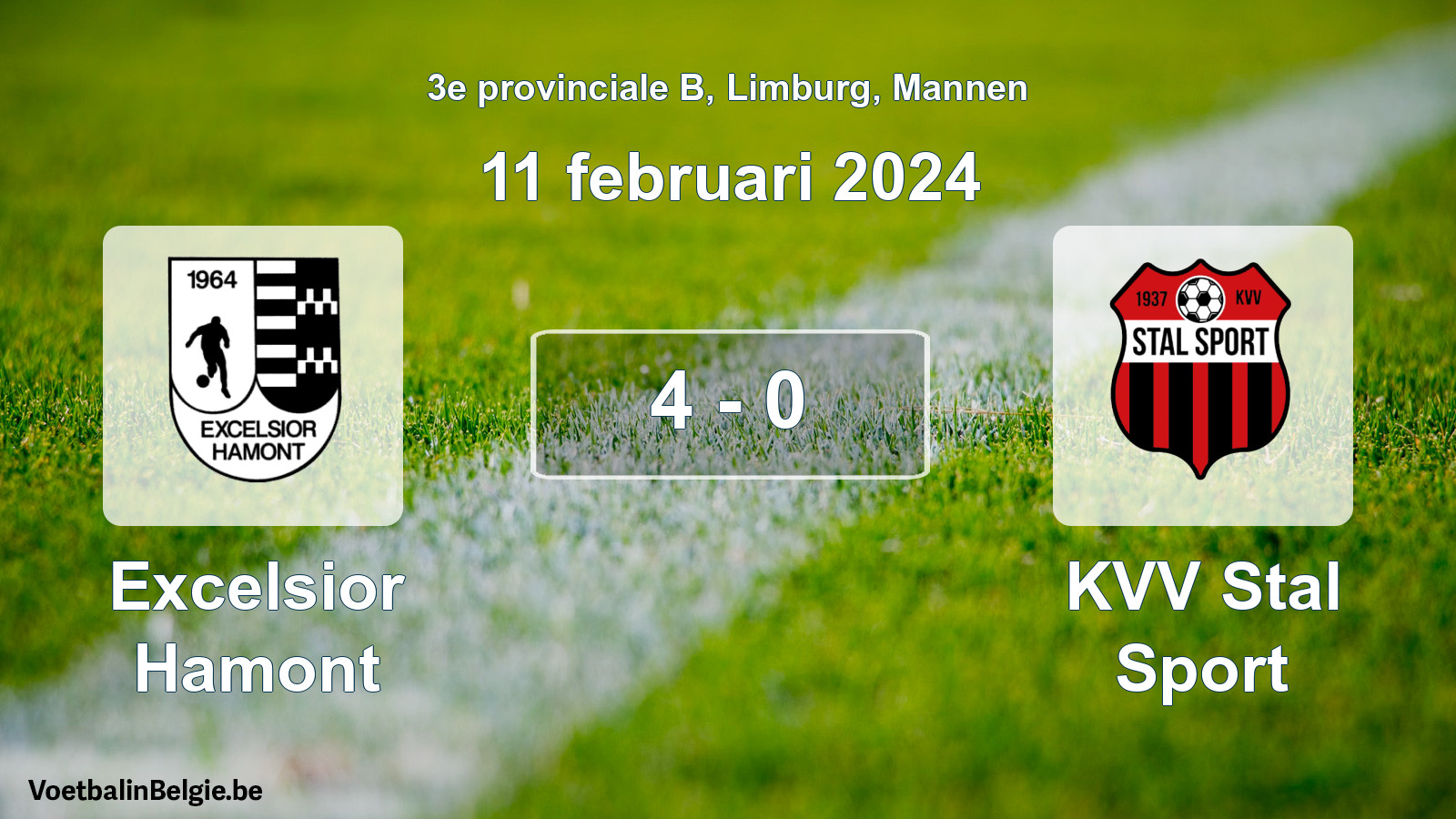 Gespeelde wedstrijd mannenvoetbal: Excelsior Hamont - KVV Stal Sport 4 - 0 (11 februari 2024)