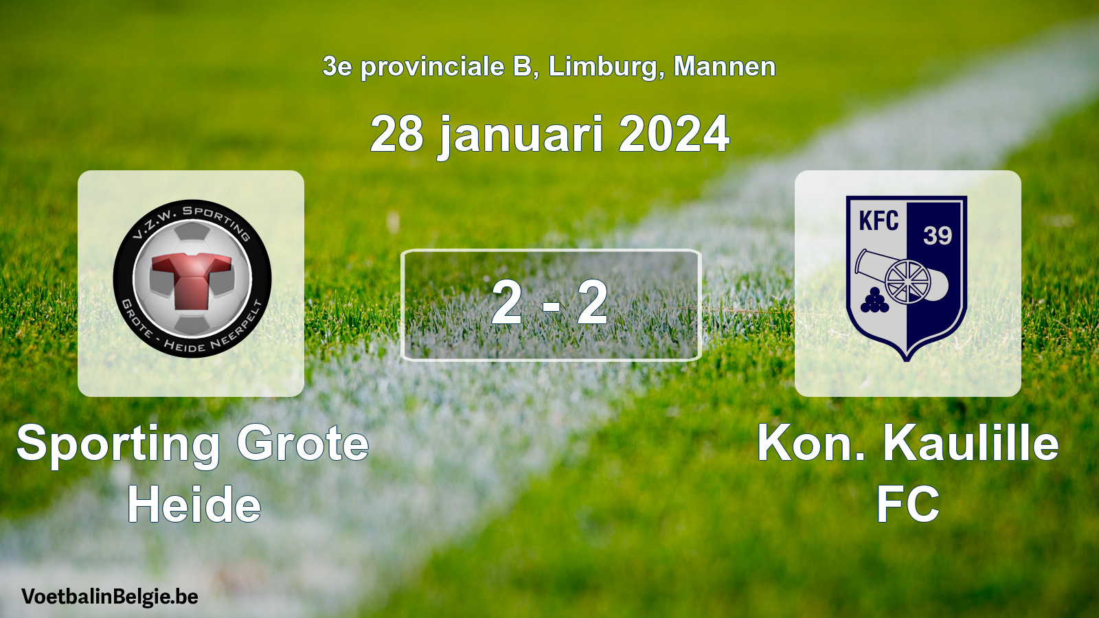 Gespeelde wedstrijd mannenvoetbal: Sporting Grote Heide - Kon. Kaulille FC 2 - 2 (28 januari 2024)