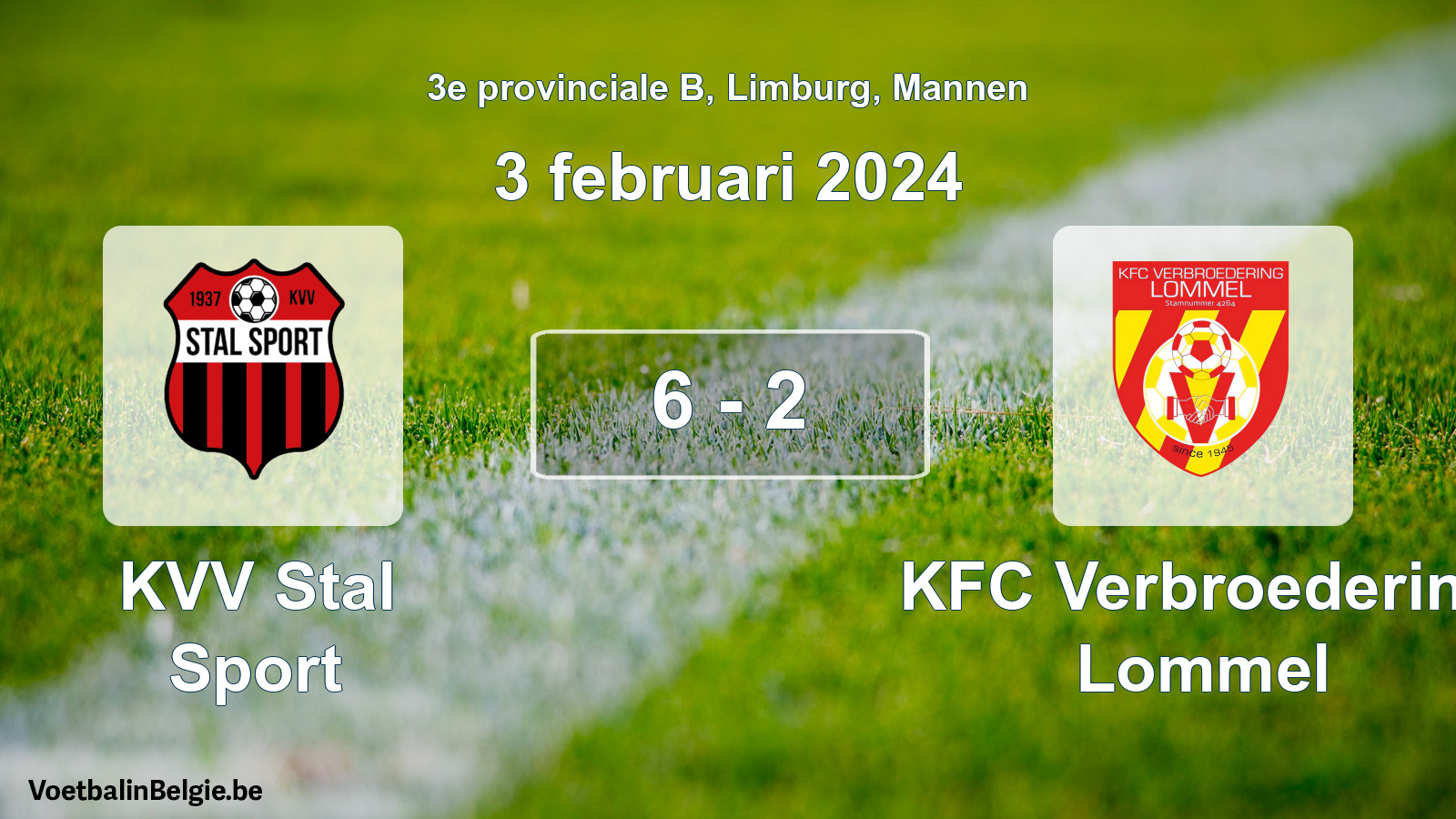 Gespeelde wedstrijd mannenvoetbal: KVV Stal Sport - KFC Verbroedering Lommel 6 - 2 (3 februari 2024)