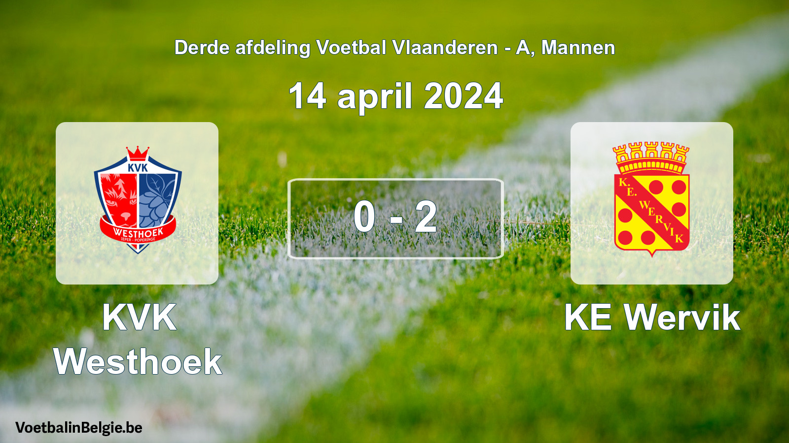 Gespeelde wedstrijd mannenvoetbal: KVK Westhoek - KE Wervik 0 - 2 (14 april 2024)