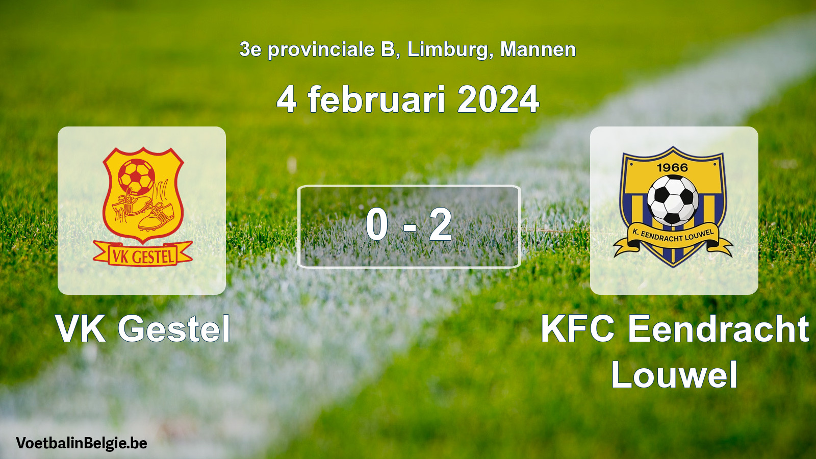 Gespeelde wedstrijd mannenvoetbal: VK Gestel - KFC Eendracht Louwel 0 - 2 (4 februari 2024)