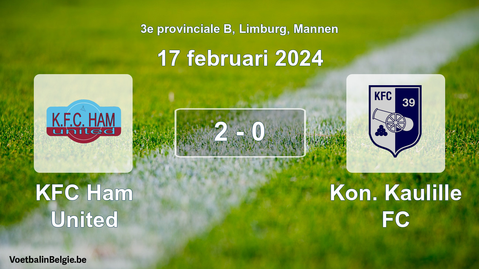 Gespeelde wedstrijd mannenvoetbal: KFC Ham United - Kon. Kaulille FC 2 - 0 (17 februari 2024)