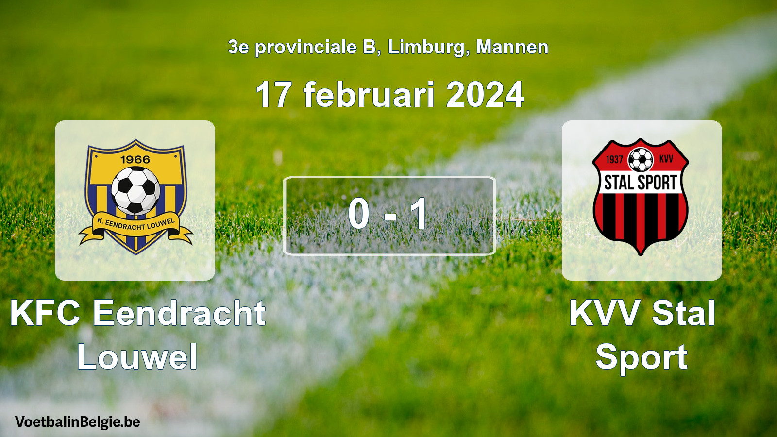 Gespeelde wedstrijd mannenvoetbal: KFC Eendracht Louwel - KVV Stal Sport 0 - 1 (17 februari 2024)