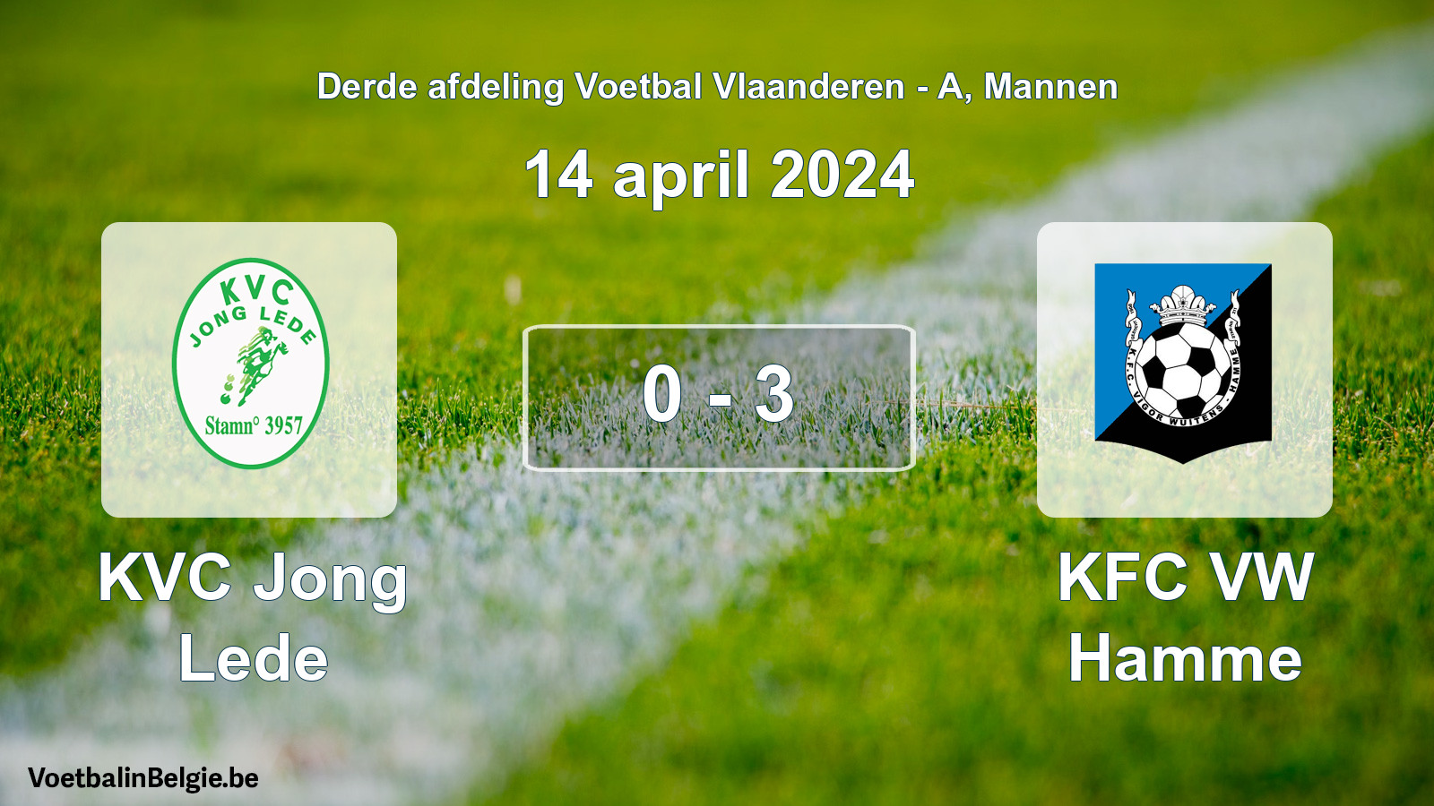 Gespeelde wedstrijd mannenvoetbal: KVC Jong Lede - KFC VW Hamme 0 - 3 (14 april 2024)