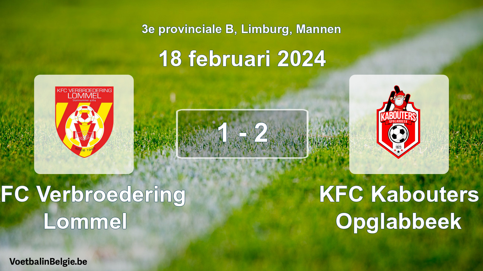 Gespeelde wedstrijd mannenvoetbal: KFC Verbroedering Lommel - KFC Kabouters Opglabbeek 1 - 2 (18 februari 2024)