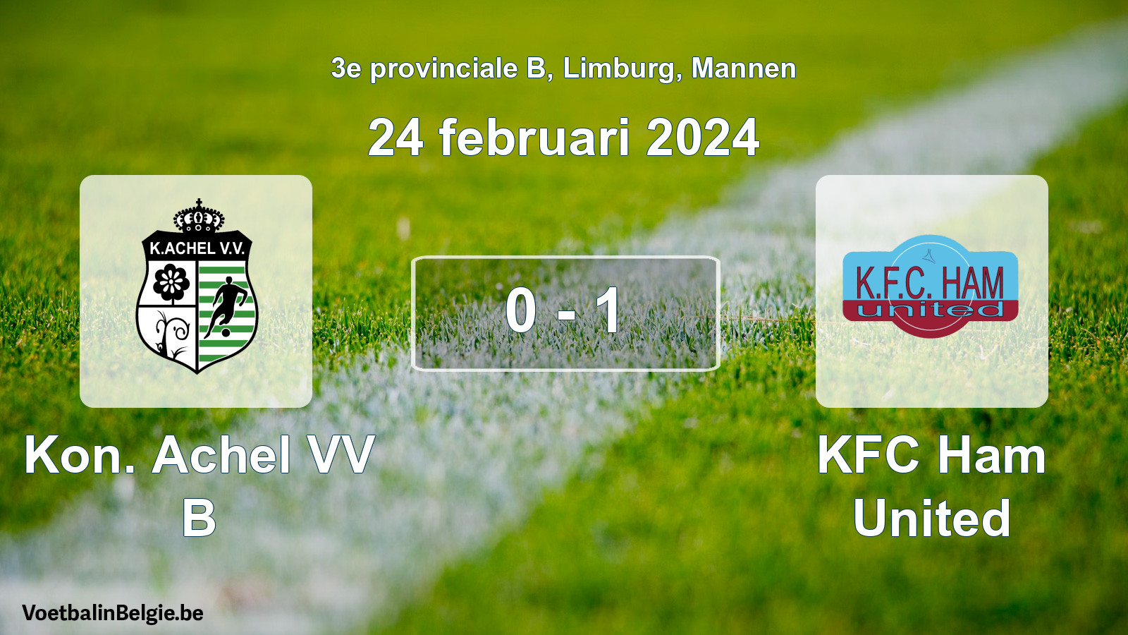 Gespeelde wedstrijd mannenvoetbal: Kon. Achel VV B - KFC Ham United 0 - 1 (24 februari 2024)