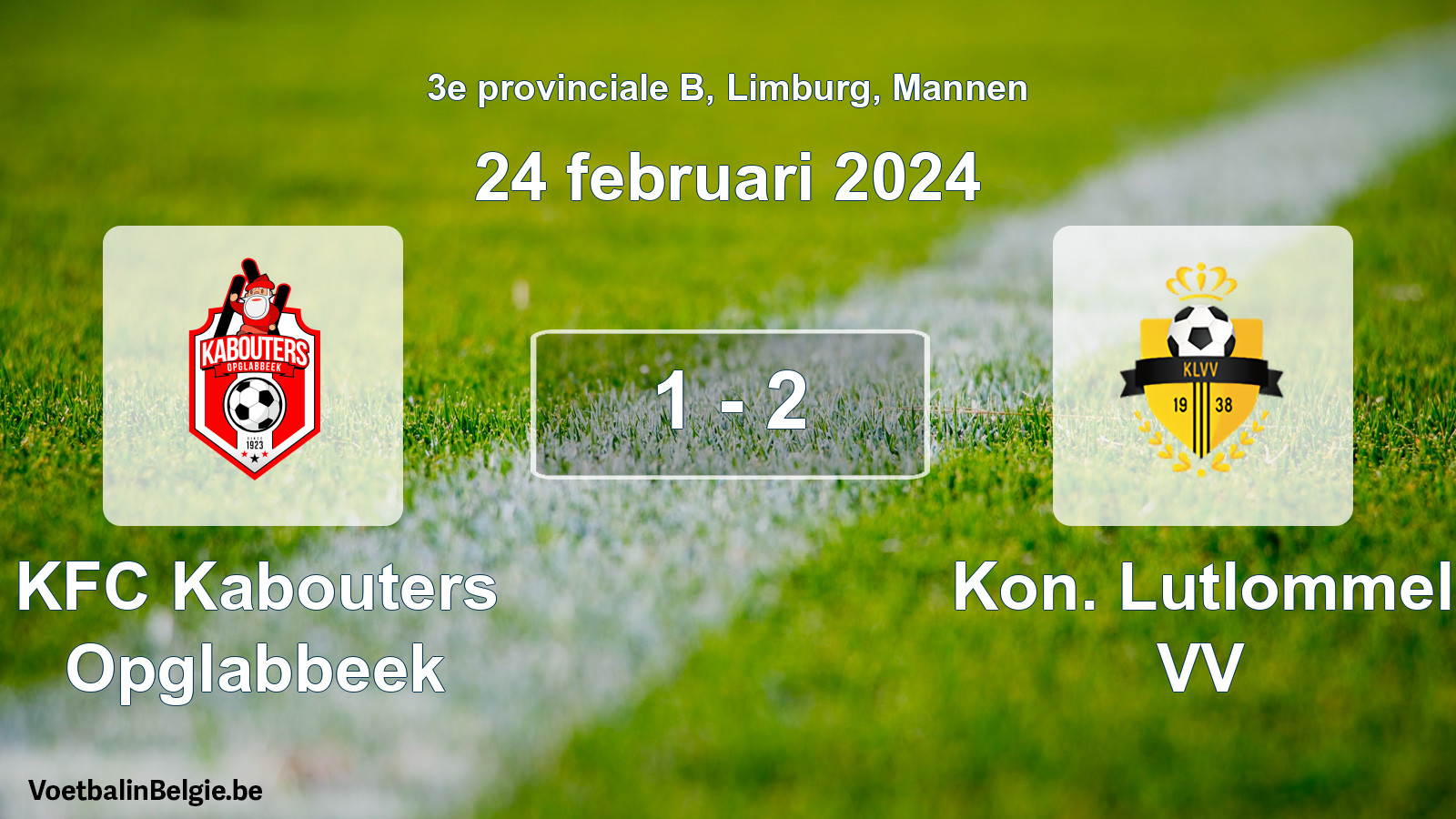 Gespeelde wedstrijd mannenvoetbal: KFC Kabouters Opglabbeek - Kon. Lutlommel VV 1 - 2 (24 februari 2024)