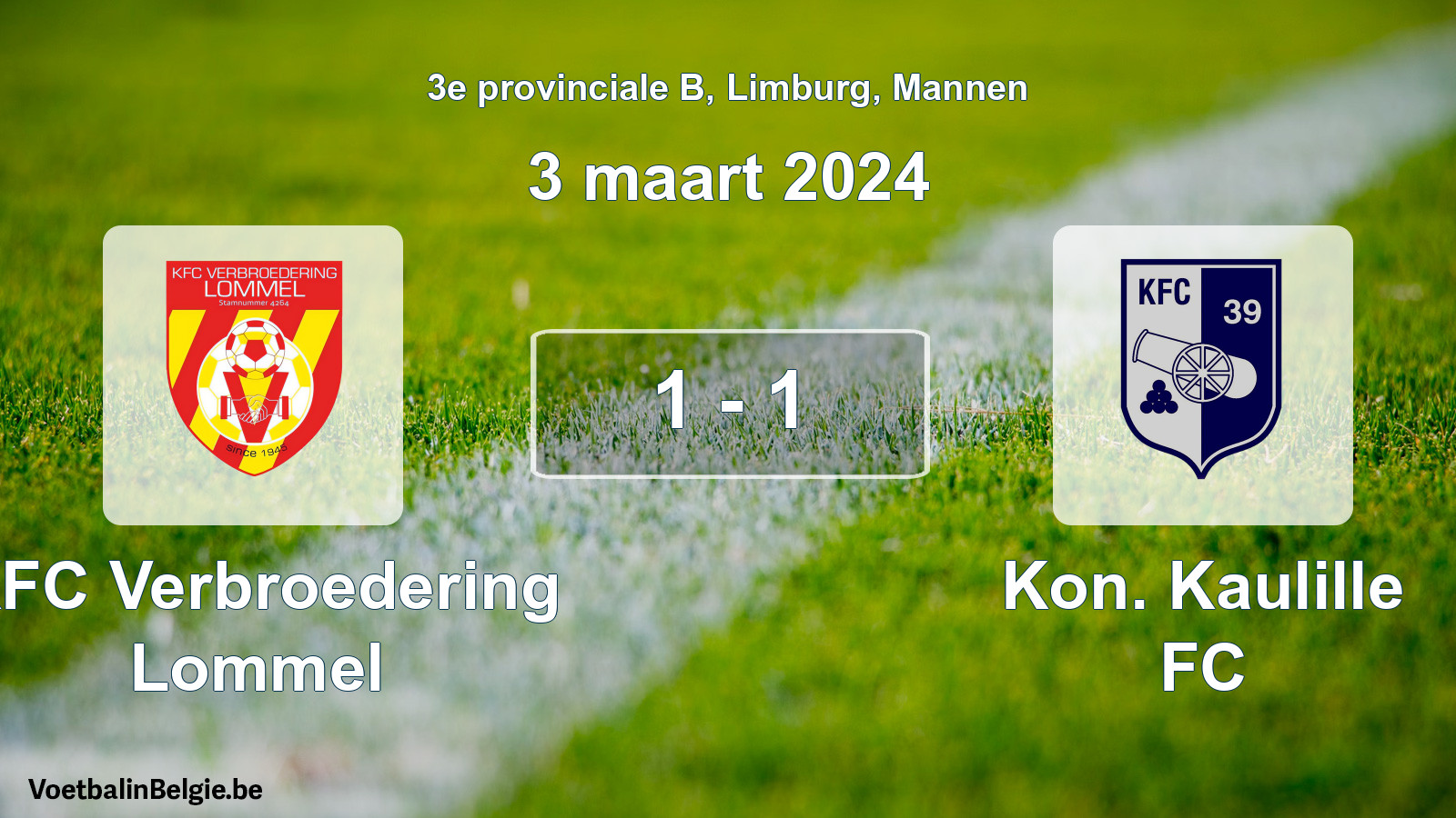 Gespeelde wedstrijd mannenvoetbal: KFC Verbroedering Lommel - Kon. Kaulille FC 1 - 1 (3 maart 2024)