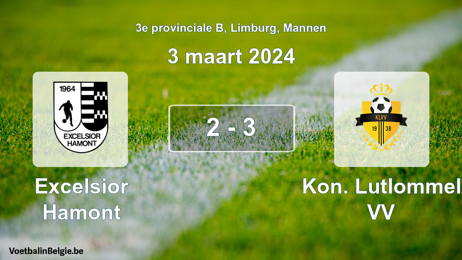 Gespeelde wedstrijd mannenvoetbal: Excelsior Hamont - Kon. Lutlommel VV 2 - 3 (3 maart 2024)