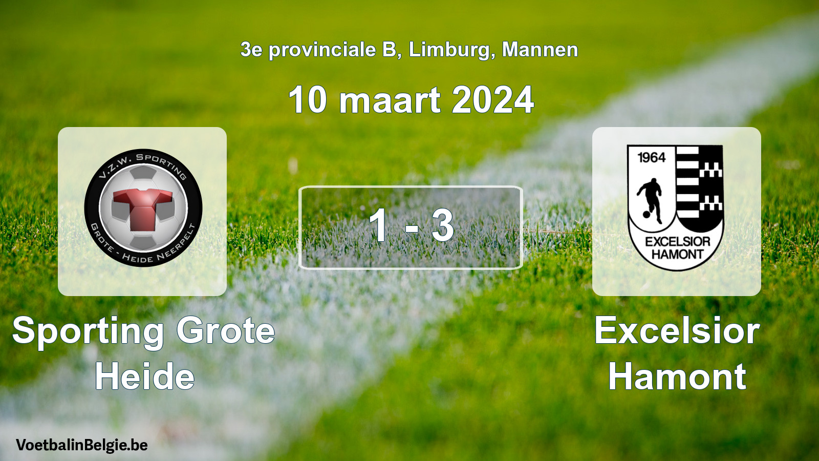 Gespeelde wedstrijd mannenvoetbal: Sporting Grote Heide - Excelsior Hamont 1 - 3 (10 maart 2024)