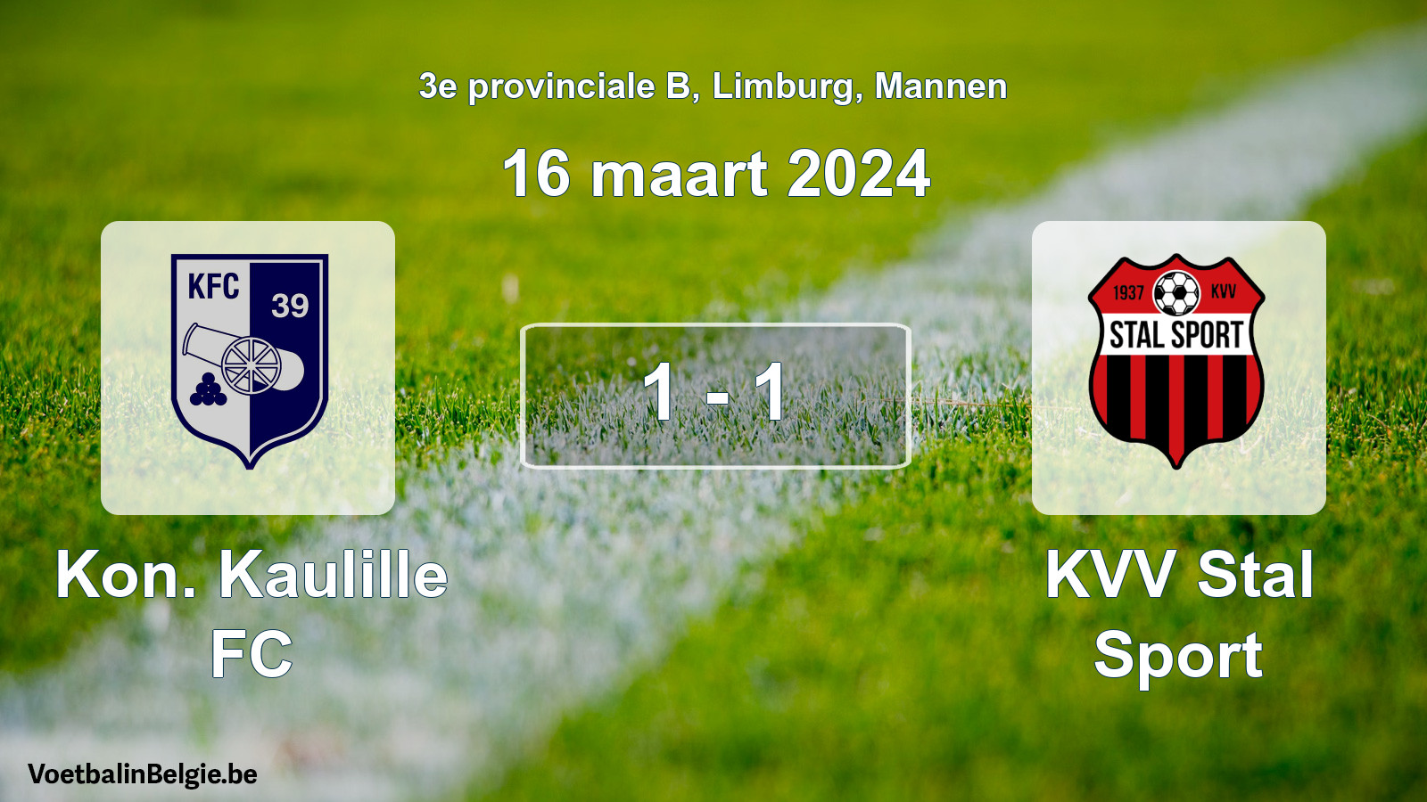 Gespeelde wedstrijd mannenvoetbal: Kon. Kaulille FC - KVV Stal Sport 1 - 1 (16 maart 2024)