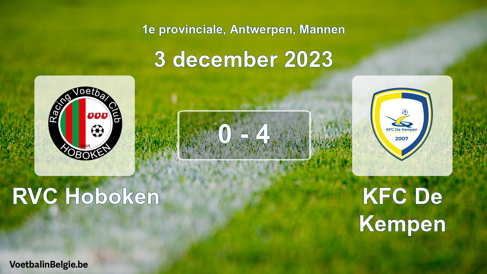 Gespeelde wedstrijd mannenvoetbal: RVC Hoboken - KFC De Kempen 0 - 4 (3 december 2023)