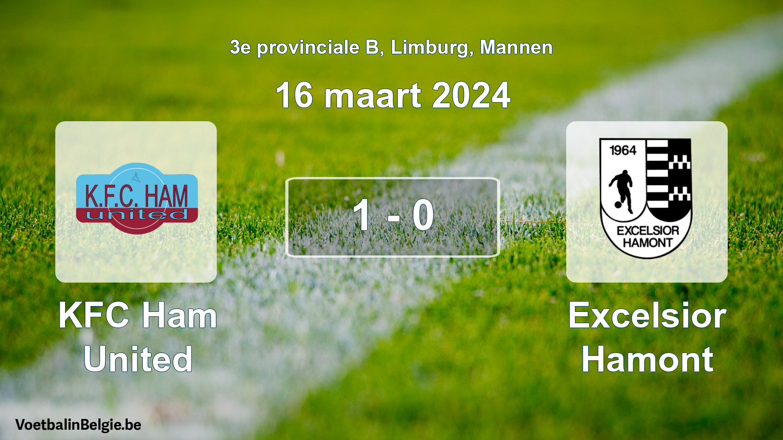 Played match men football: KFC Ham United - Excelsior Hamont 1 - 0 (16 March 2024)