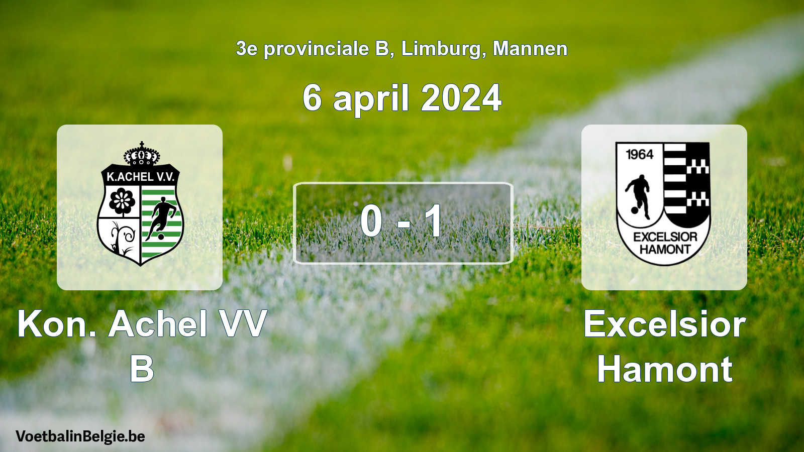 Gespeelde wedstrijd mannenvoetbal: Kon. Achel VV B - Excelsior Hamont 0 - 1 (6 april 2024)