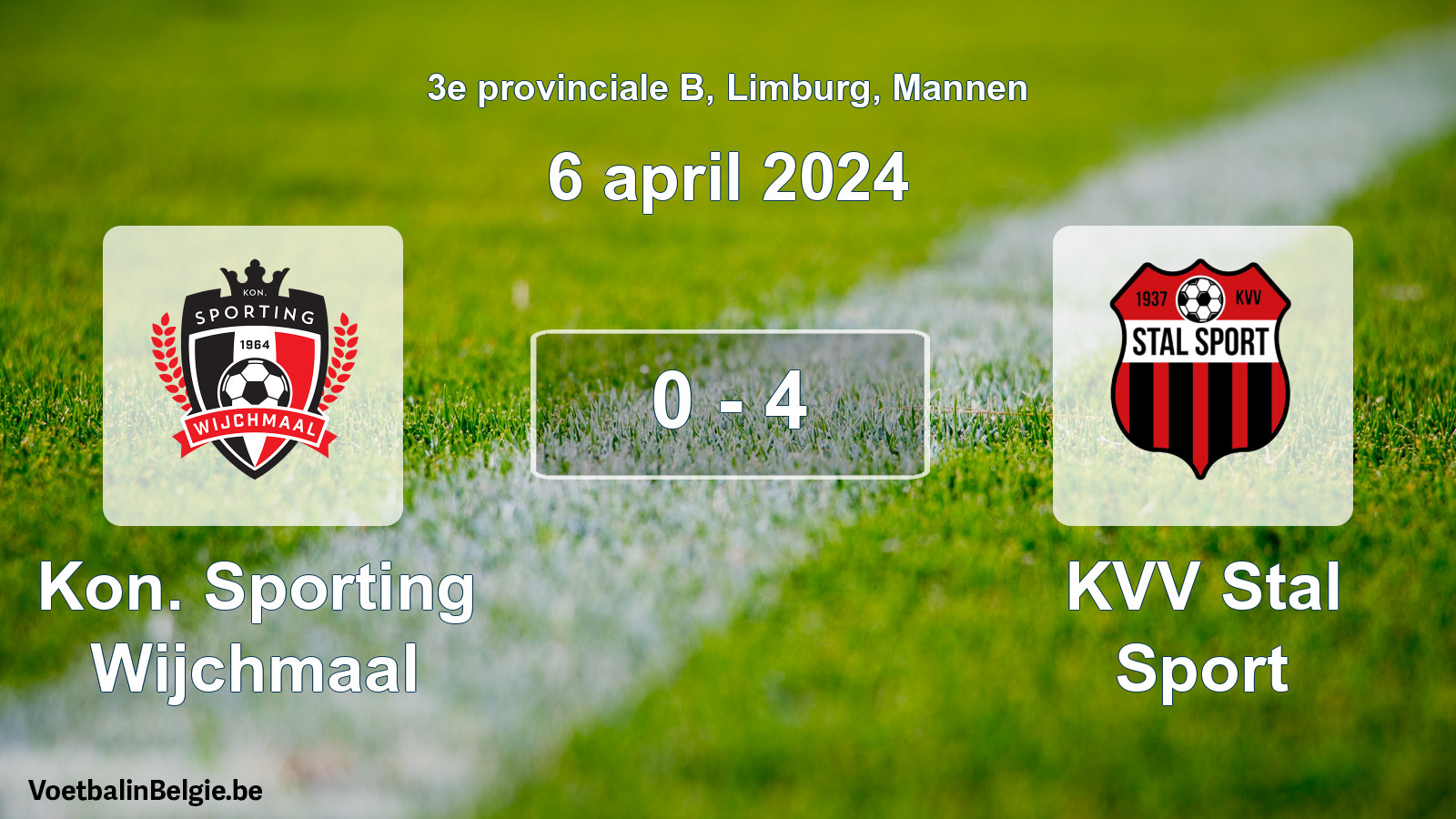 Gespeelde wedstrijd mannenvoetbal: Kon. Sporting Wijchmaal - KVV Stal Sport 0 - 4 (6 april 2024)