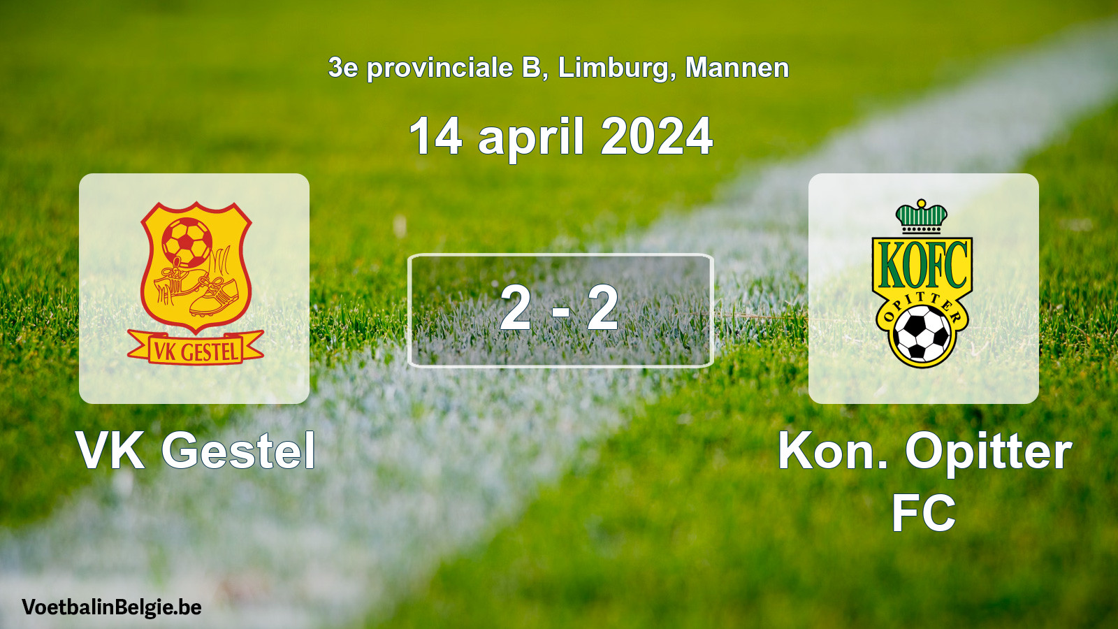 Gespeelde wedstrijd mannenvoetbal: VK Gestel - Kon. Opitter FC 2 - 2 (14 april 2024)