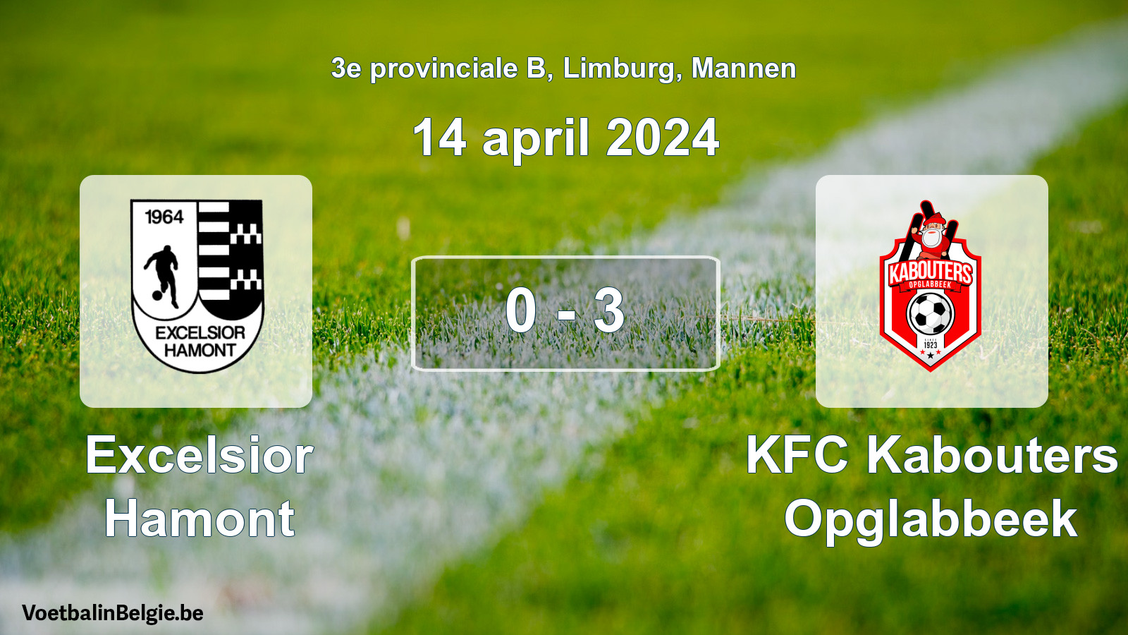 Gespeelde wedstrijd mannenvoetbal: Excelsior Hamont - KFC Kabouters Opglabbeek 0 - 3 (14 april 2024)