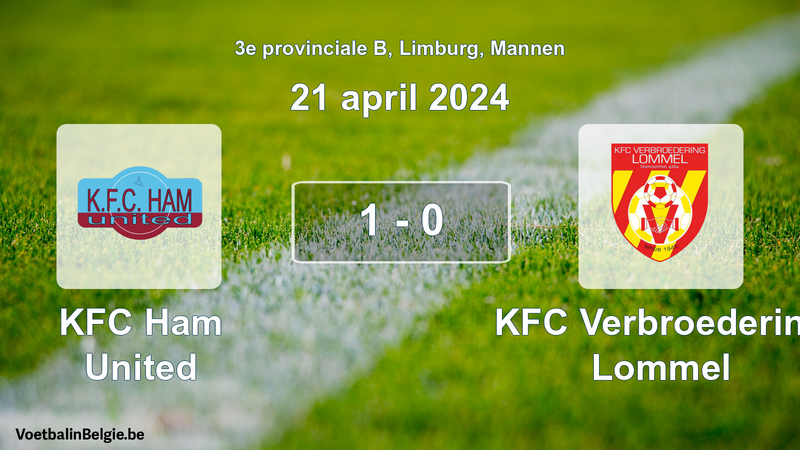 Gespeelde wedstrijd mannenvoetbal: KFC Ham United - KFC Verbroedering Lommel 1 - 0 (21 april 2024)