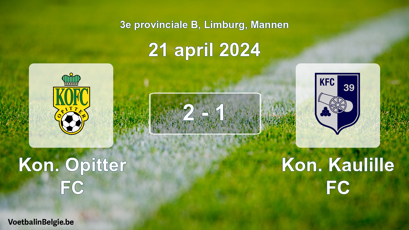 Gespeelde wedstrijd mannenvoetbal: Kon. Opitter FC - Kon. Kaulille FC 2 - 1 (21 april 2024)